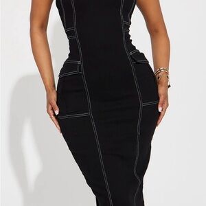 Lisa Denim Midi Dress-Black